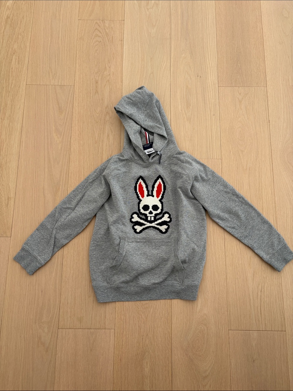Kids Grey Hoodie with Bunny Skull Graphic